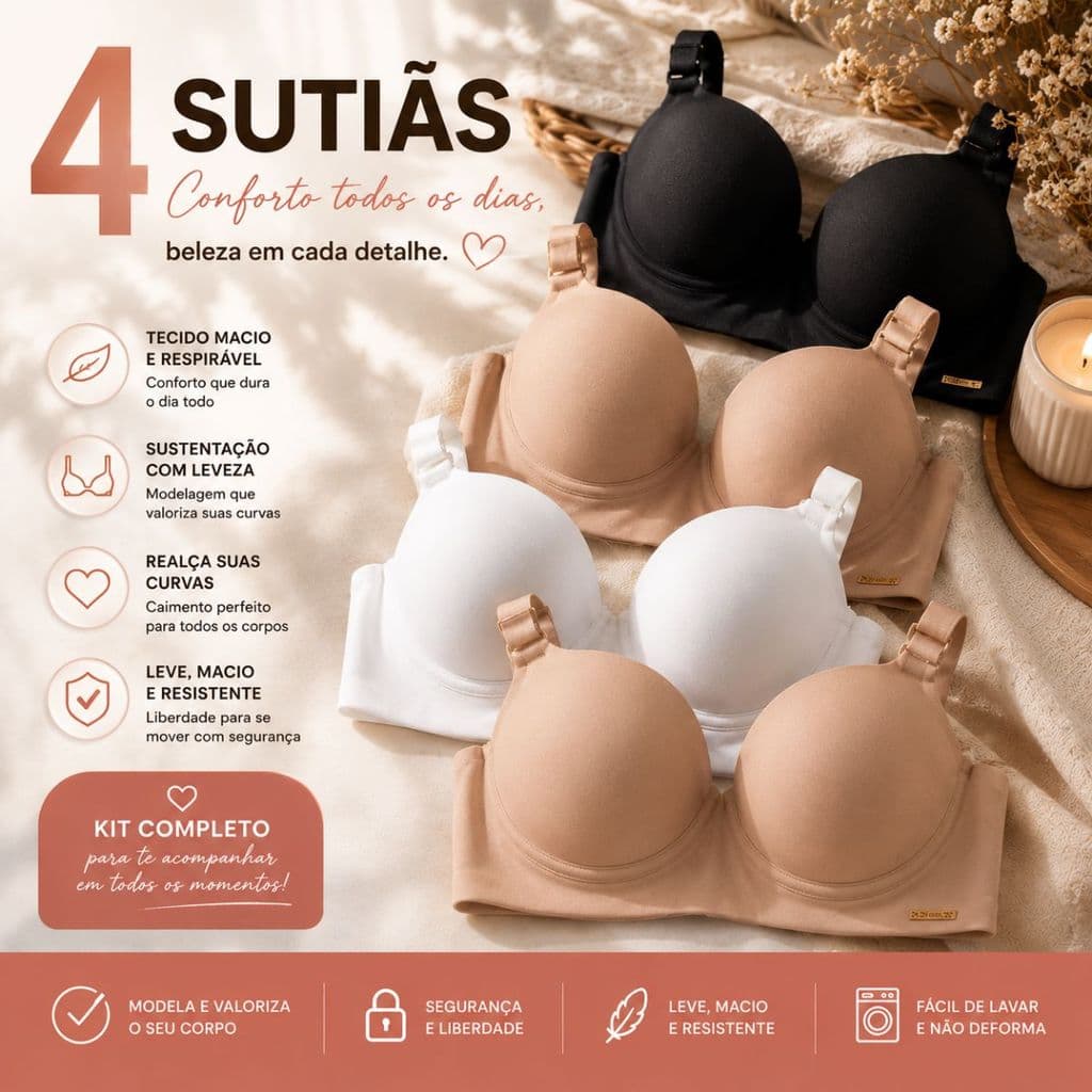 Kit Feminino com 4 Sutiãs Premium – Sustentação e Conforto Garantidos