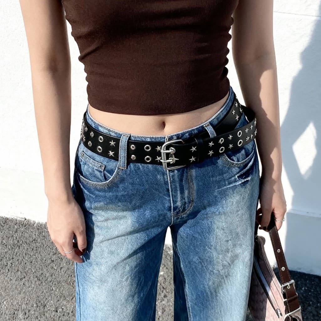 2026 novo estilo dupla fileira buraco moda única estrela Jeans cinto senhoras corrente estilo Punk quente menina cinto