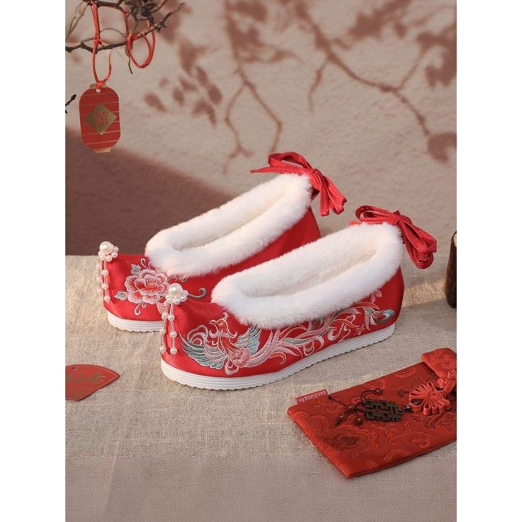 Inverno novo estilo velo-velo chinês antigo sapatos de algodão de salto alto Hanfu sapatos femininos combinando Cheongsa