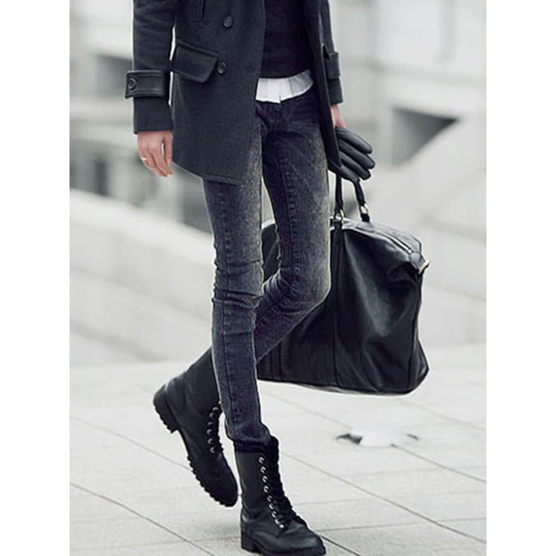 High Street Street Wear Floco de Neve Lavar Água Jeans Skinny Meninos Versão Coreana Slim-fit Stretch Calças Skinny