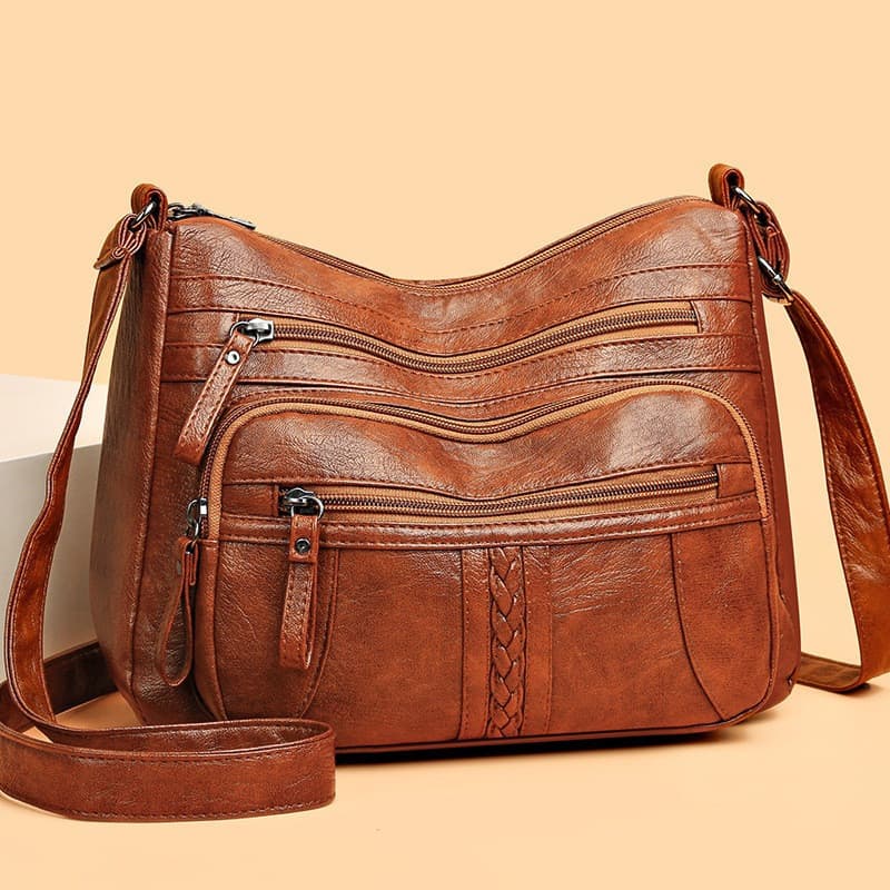 Bolsas De Ombro Feminins Retro Espaçosa De Couro PU Macio Multipla Divisória