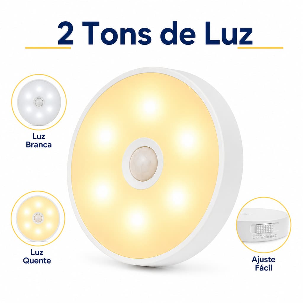 Kit 2 Luz Noturna LED Sem Fio com Sensor de Presença e Bateria Recarregável