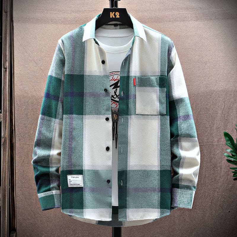 Camisa xadrez masculina outono na moda de manga comprida jaqueta Casual adolescente estudantes novo estilo All-Match cam