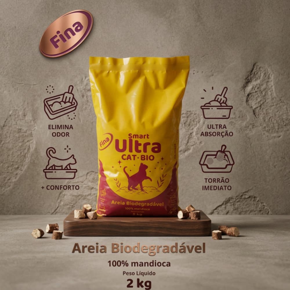 Areia Higiênica Biodegradável para Gatos Ultra Cat Bio 2 kg- Fina- Controle de Odor e Alta Absorção