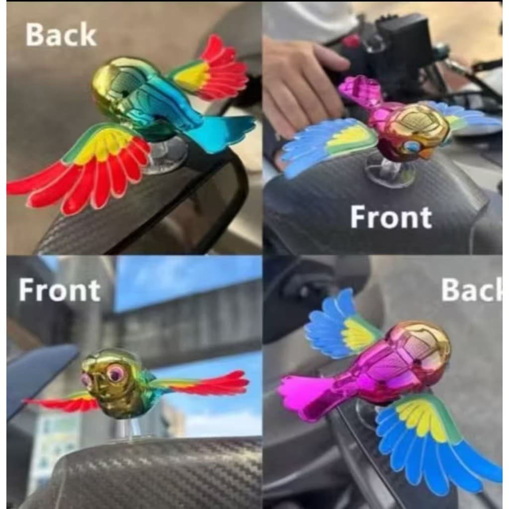 Enfeite Passarinho Que Bate Asas Para Retrovisor Carro E Moto Decoração Criativa Vento Cromado Vermelho Azul Original ✨