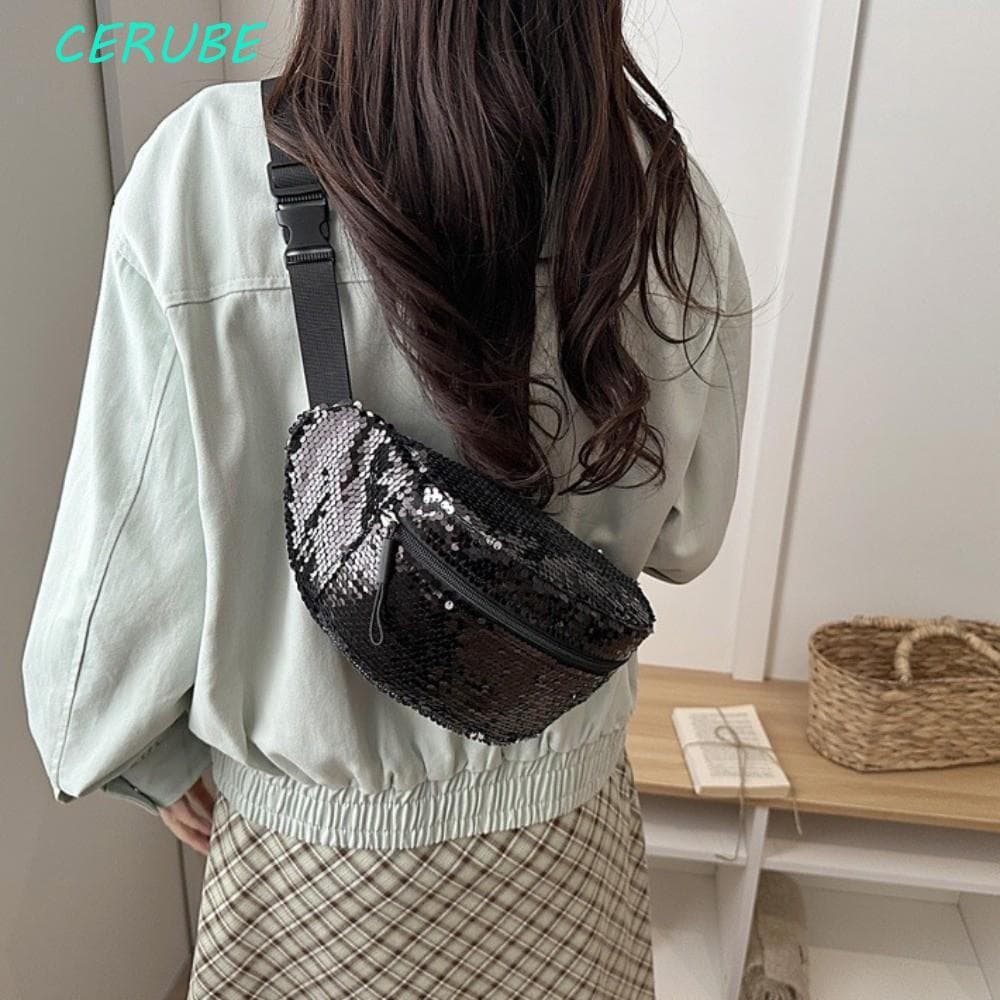 Pacotes De Cintura De Lantejoulas CERUBE , Bolsa Crossbody Leve Com Zíper E Glitter Mensageiro De Peito Estilo Coreano
