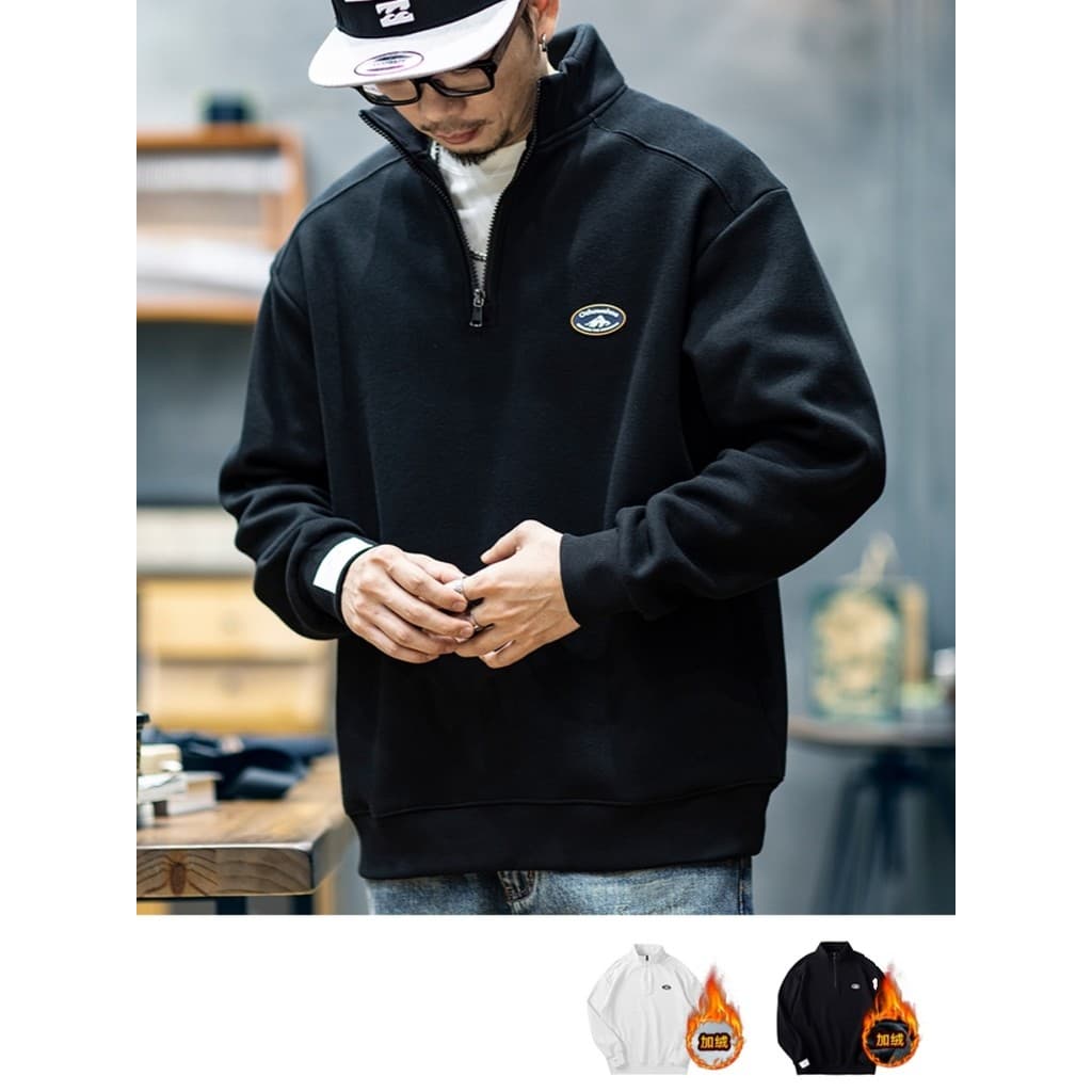 Inverno meio zíper forro de lã gola alta moletom masculino americano solto Street Wear masculino topo na moda jaqueta Ca