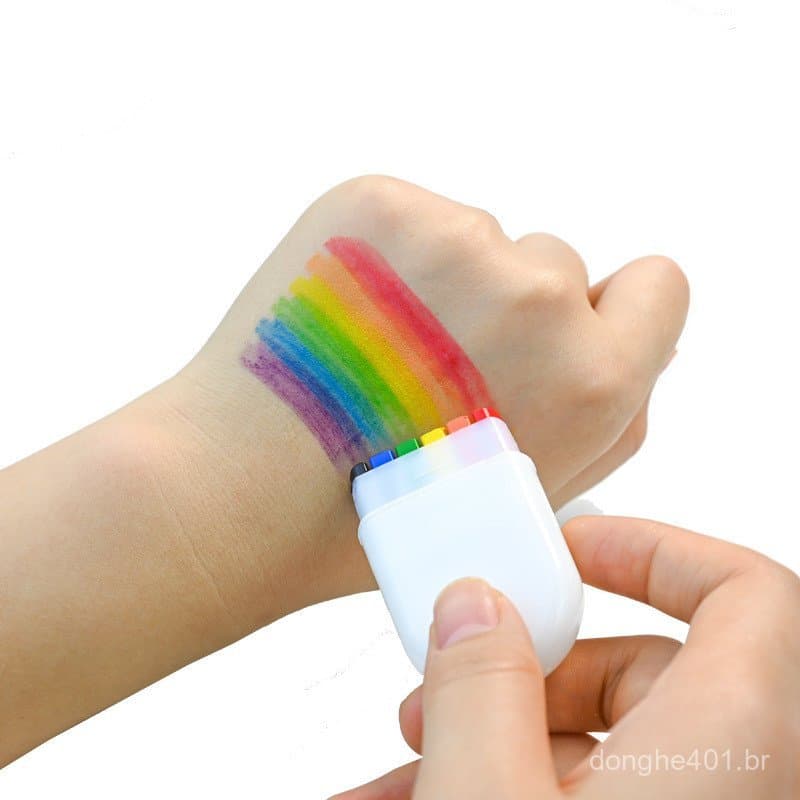 6 cores de tinta facial e corporal arco-íris, perfeitas para festas e eventos de torcida da Copa do Mundo.