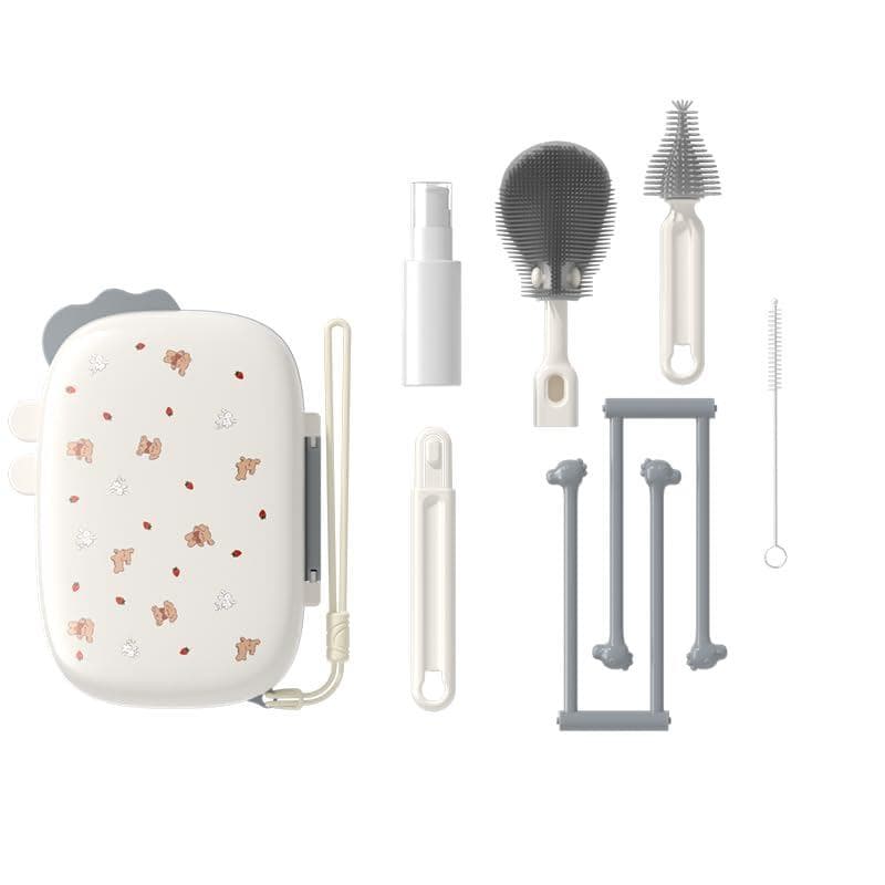 Conjunto de Limpeza de Mamadeiras de Viagem em TPE e Silicone, Conjunto de Escovas para Limpeza de Mamadeiras 6 em 1 com