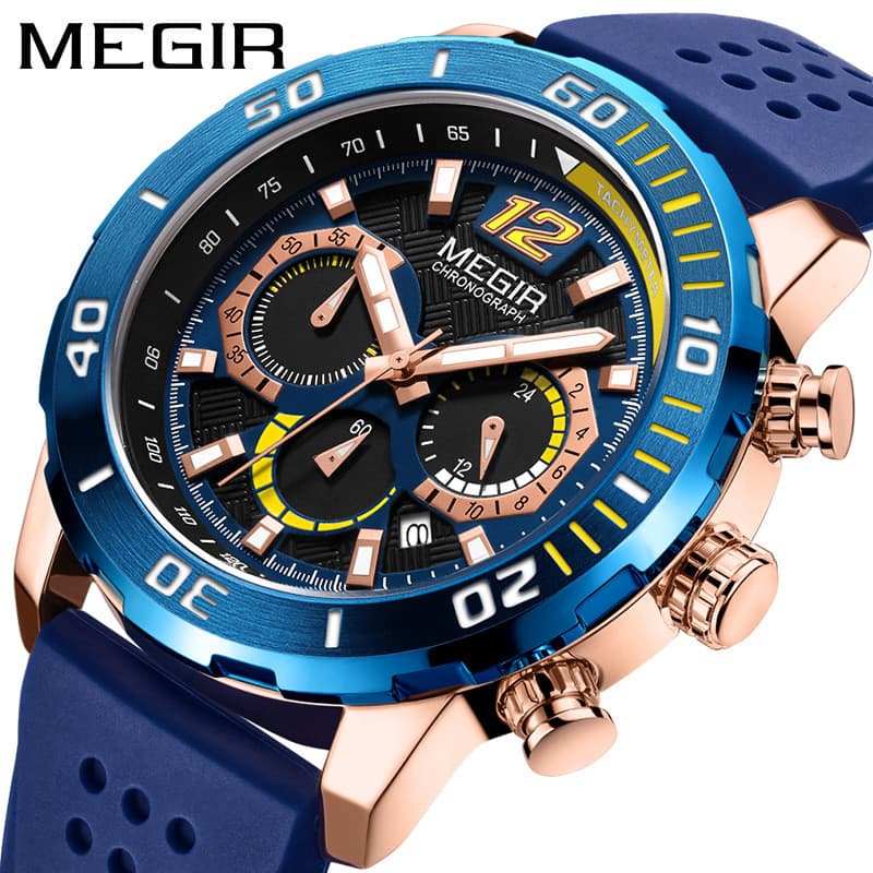 Novo megir megir relógio masculino moda grande mostrador cronógrafo Silicone à prova dwaterproof água relógio esportivo