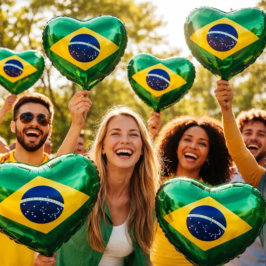 5 Balao Metalizado Coração Bandeira Do Brasil Decoração Copa Verde E Amarelo