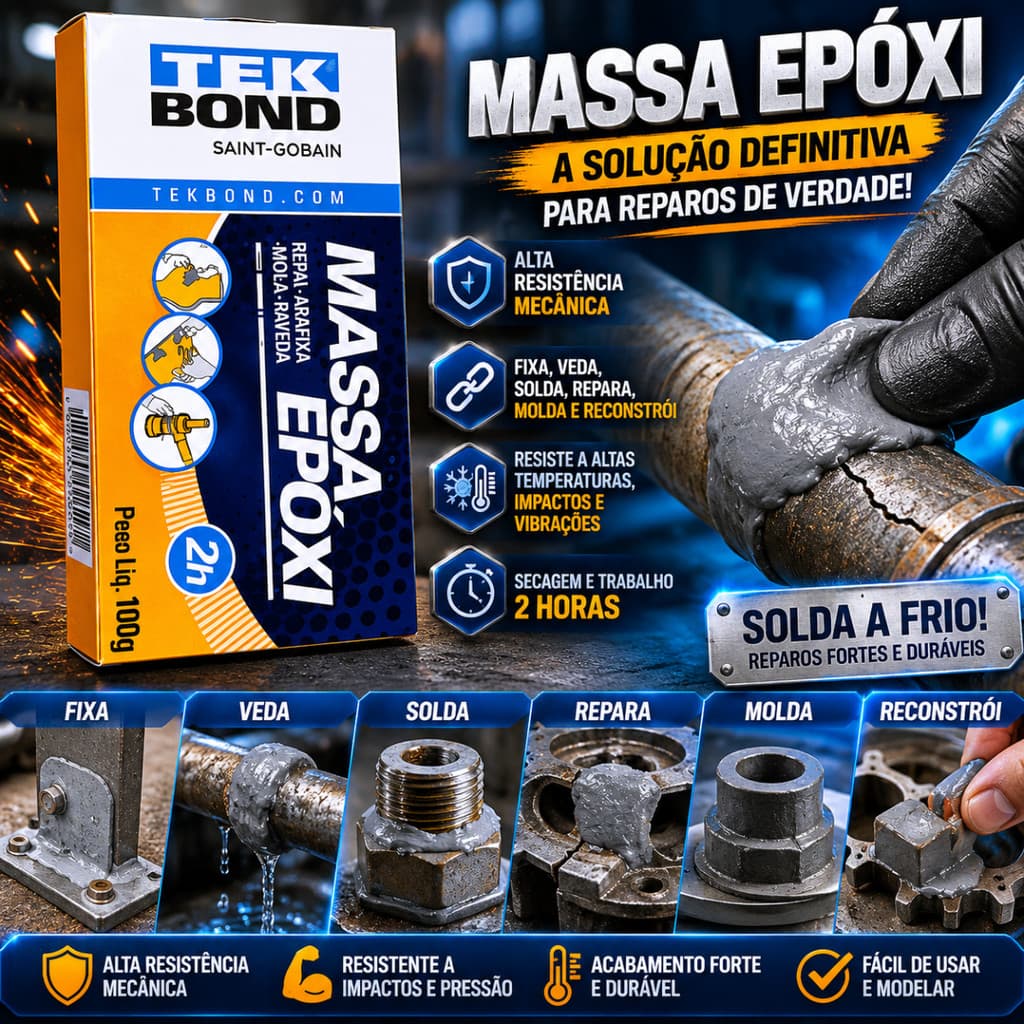Massa Epóxi para Reparos, Cola Forte, Alta Resistência - 100g