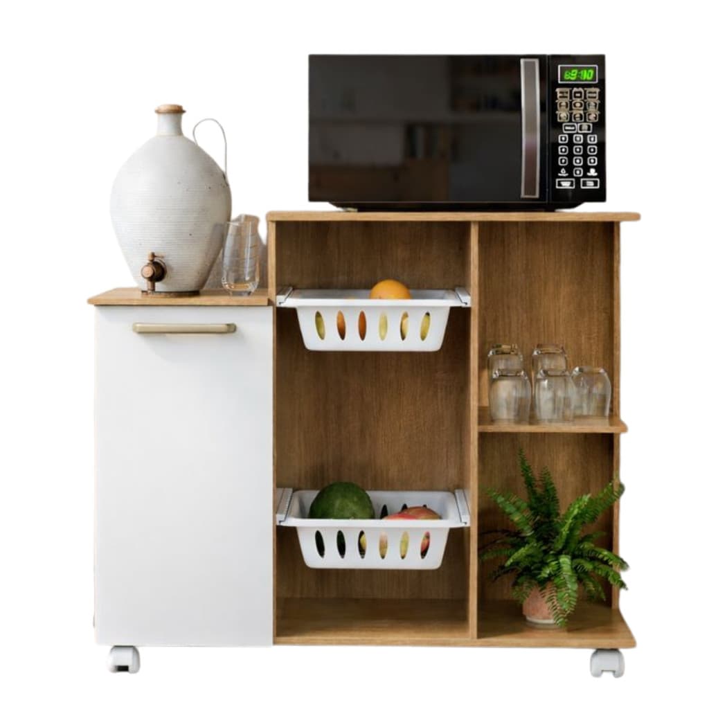 Armário Fruteira para Cozinha com Espaço para Forno e Prateleiras, Branco