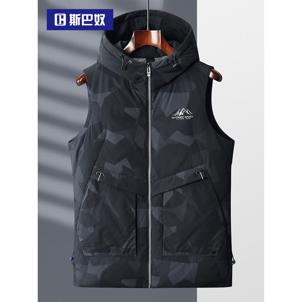 90 pato branco para baixo 丨 pardal para baixo jaqueta colete masculino outono inverno camuflagem colete colete jaqueta q