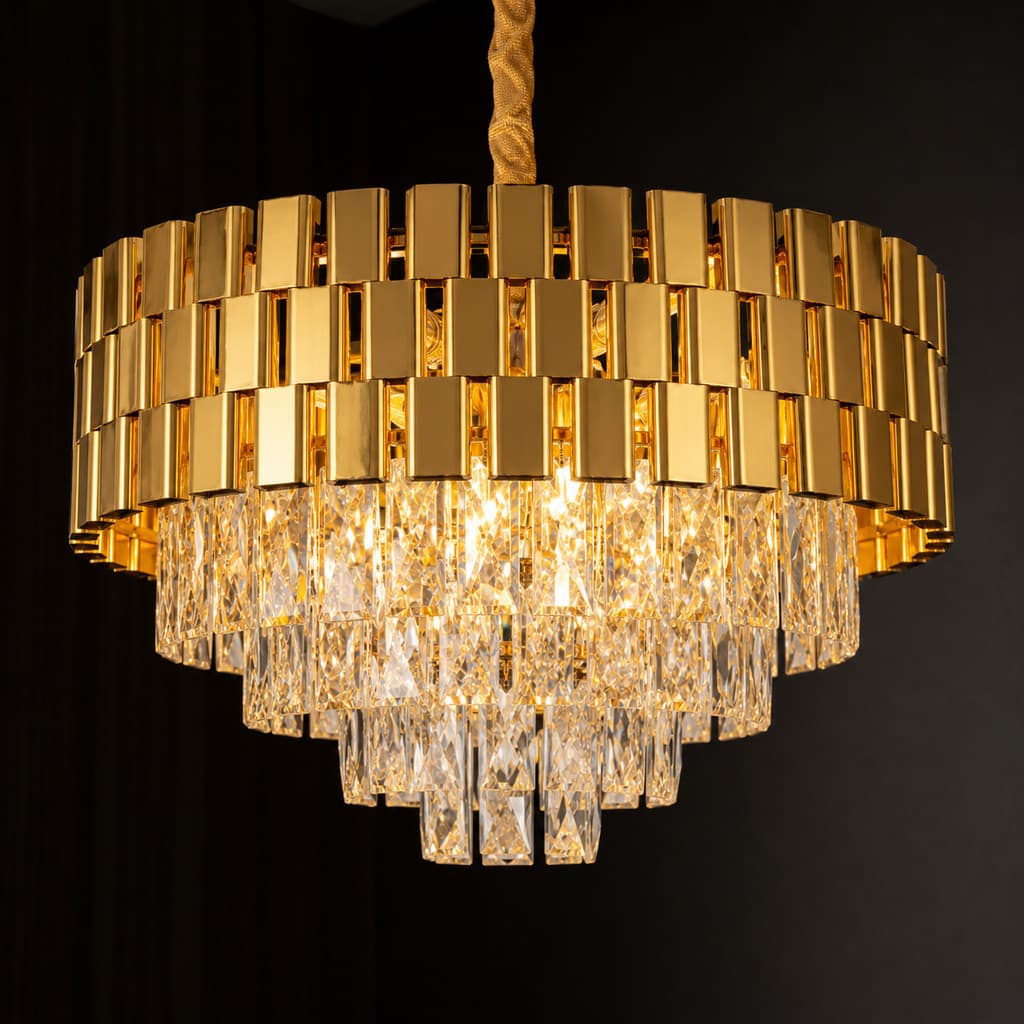 Lustre De Cristal Luxo Dourado Moderno Elegante 50cm Pendente Sala De Jantar Quarto Paylow