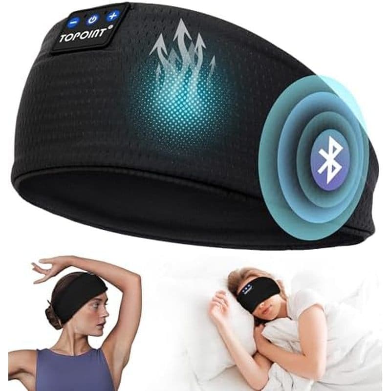 TOPOINT Fones De Ouvido Para Dormir Faixa De Cabeça Bluetooth 5.4 , Esportivos Sem Fio Com USB C Mulheres Homens Present