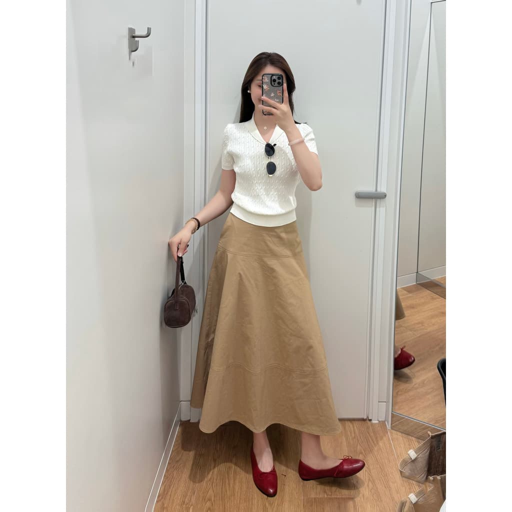 Roupas femininas japonesas!Saia/saia guarda-chuva misturada de algodão!Primavera verão novo estilo All-Match bolso saia