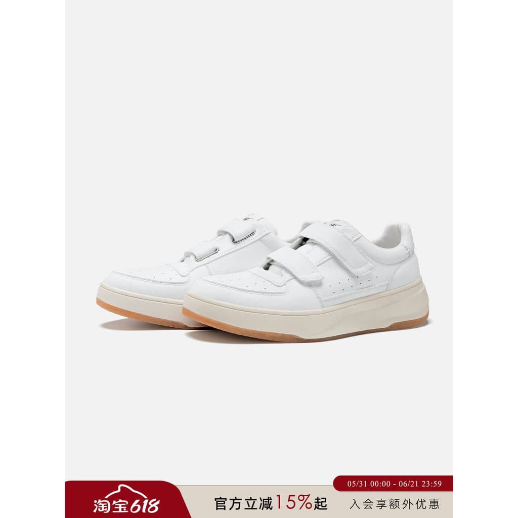 Senguoguo Zhenjian Sapatos Brancos/Velcro Homens Mulheres Estilo 2026 Primavera Novo Estilo de Sola Grossa Casual All-Ma