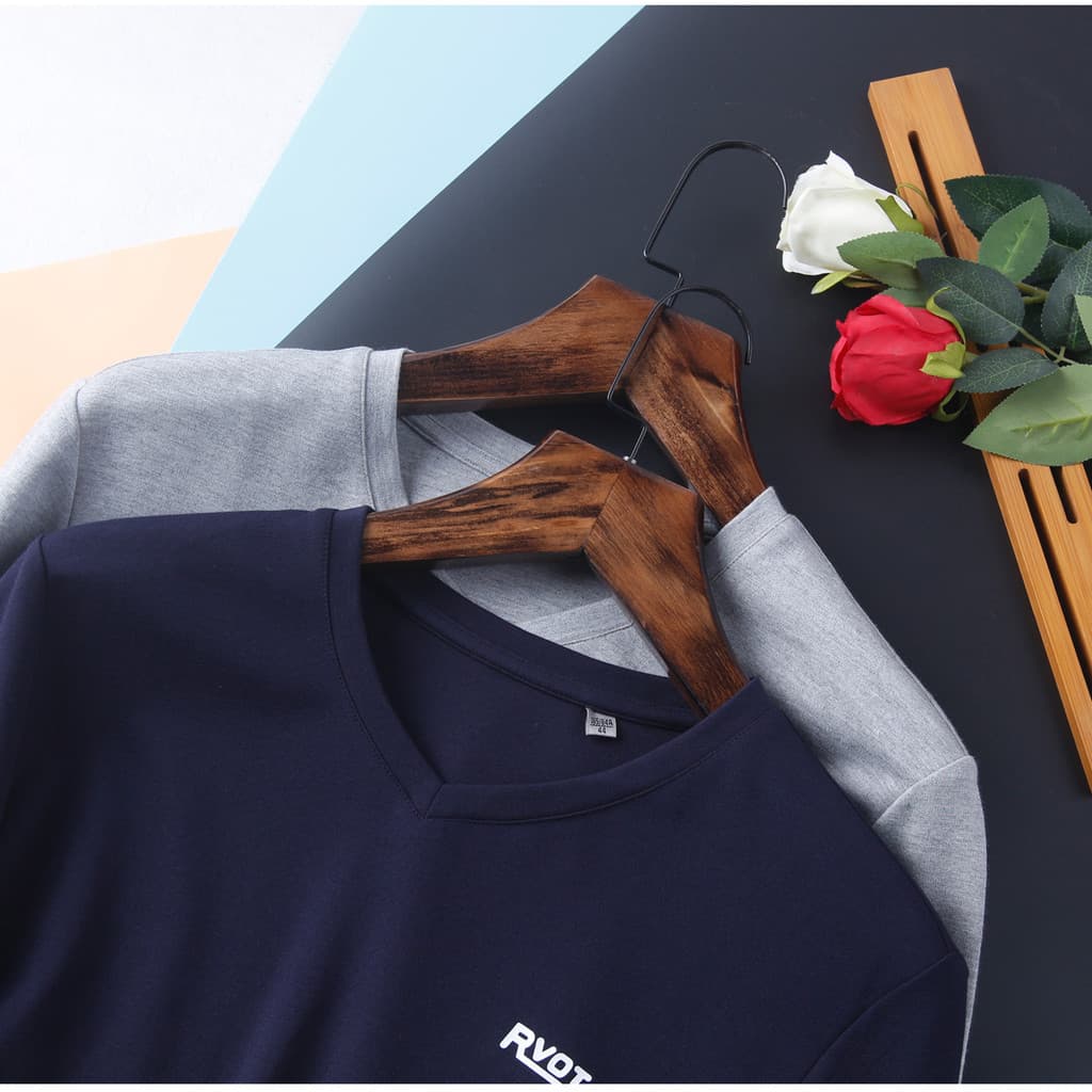 HL10041 série D masculina Casual manga comprida camiseta estilo fino primavera outono com decote em V coração colar cort