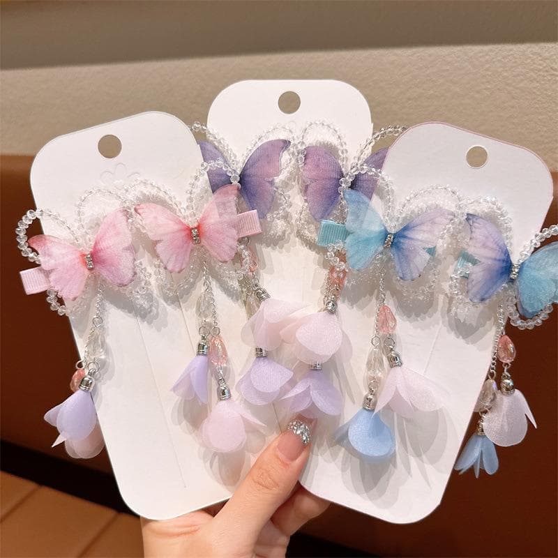 Crianças Hanfu borboleta borla grampo de cabelo meninas antigo lado par clipe estilo fada andando borboleta estilo chinê