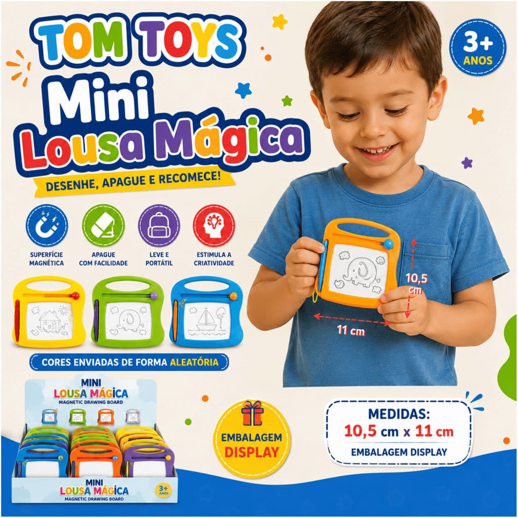 Mini Lousa Mágica Infantil Magnética + Caneta 10X11CM