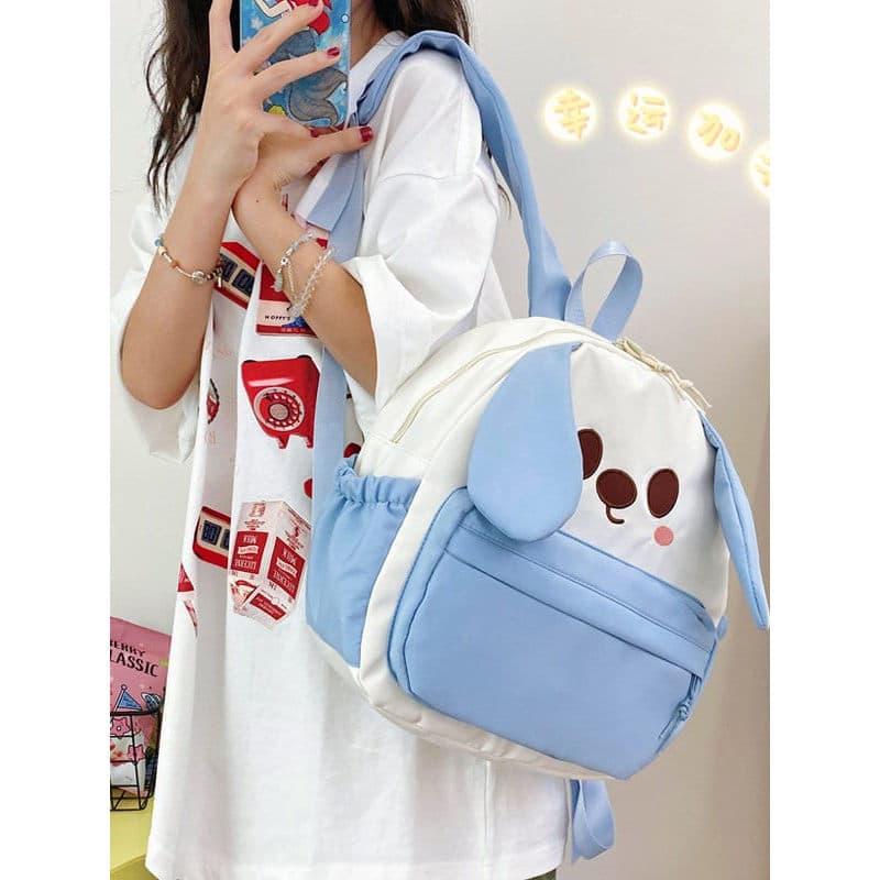 Bonito filhote de cachorro mochila feminina dos desenhos animados japoneses Casual náilon lona mochila macia menina estu