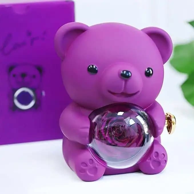 Anel com Design de Urso de Rosas e Coração com Colar, Conjunto de Presente 2026 para o Dia dos Namorados, Dia das Mães,