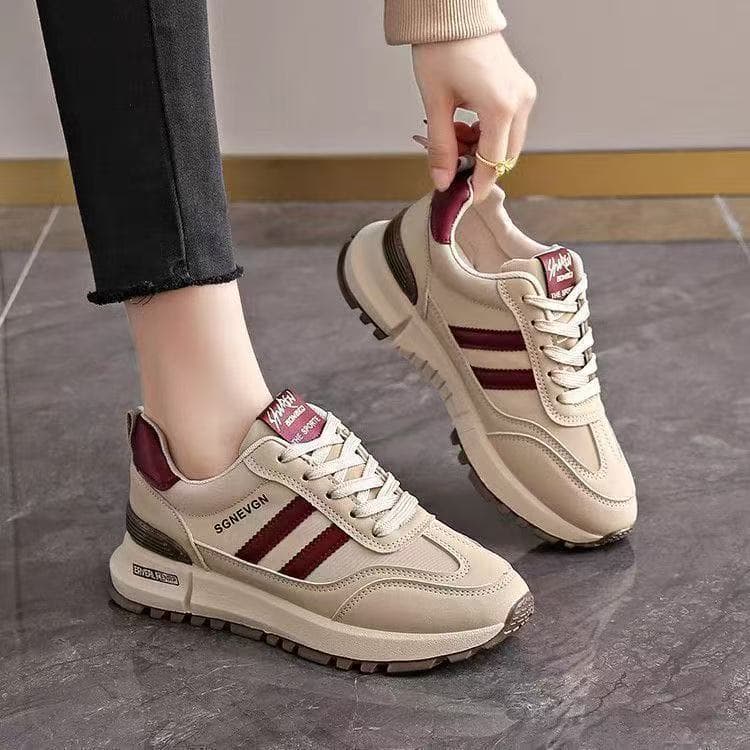 2026 primavera novo estilo sapatos esportivos femininos antiderrapante sola macia confortável rendas salto plano sapatos