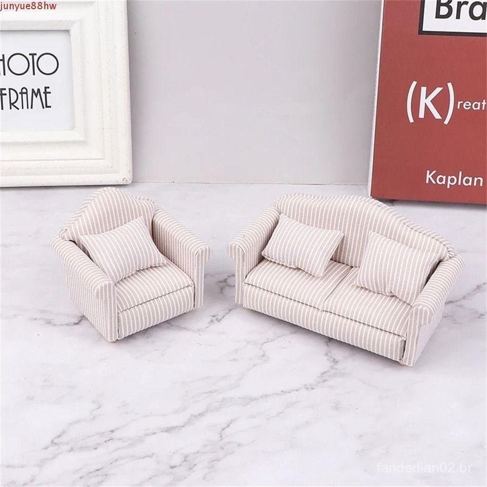 JUNYUE Sofá Para Casa De Bonecas , Modelo De Com Travesseiro , Em Miniatura , Simulação De Brincar , Mini Listrado