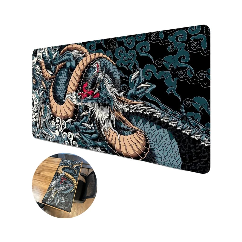 Mouse Pad Gamer Profissional Deskpad 90x40 Escritório Dragão Azul Emborrachado Antiderrapante