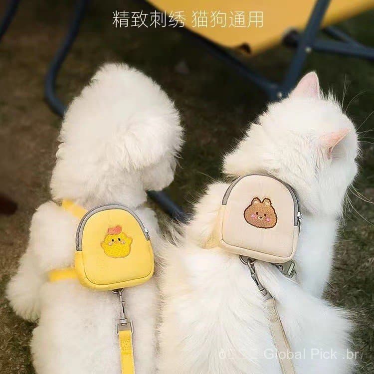 Arnês para gato e cachorro, coleira para cachorro, coleira anti-fuga para gato, mochila pequena passear com cães Te