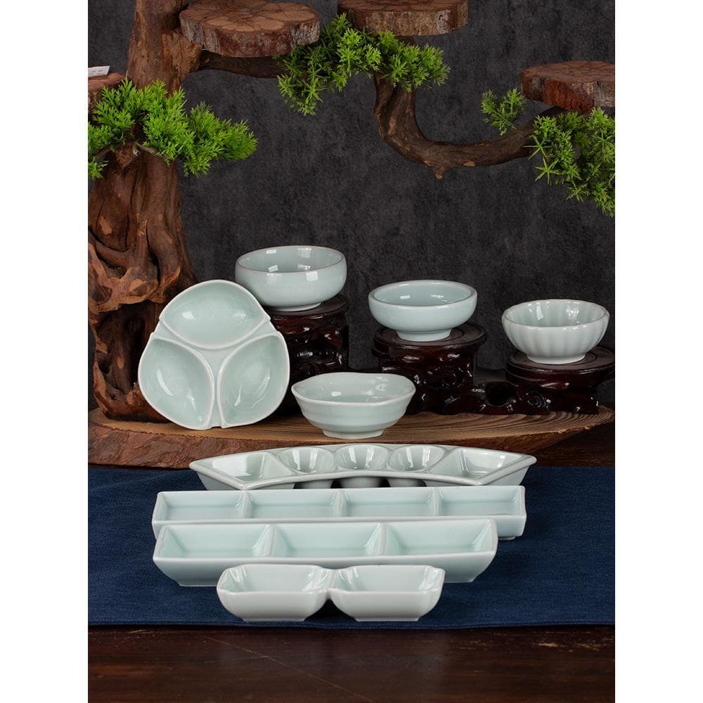 Bolinho mergulhando tempero prato Jingdezhen Celadon dupla grade sabor prato três grade tempero prato vinagre doméstico