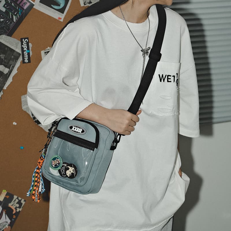 Meninos pequena bolsa de ombro funcional Street Wear bolsa de ombro feminina ins na moda pequeno saco do telefone móvel