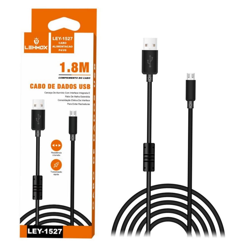 Cabo V8 para Controle PS4 1.8 Metros LEHMOX - LEY-1527