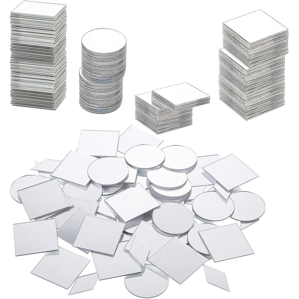 150 Espelhos Pequenos para Artesanato, 3 Formatos, Espelhos Autoadesivos para Artesanato, Losangos, Redondos, Quadrados,