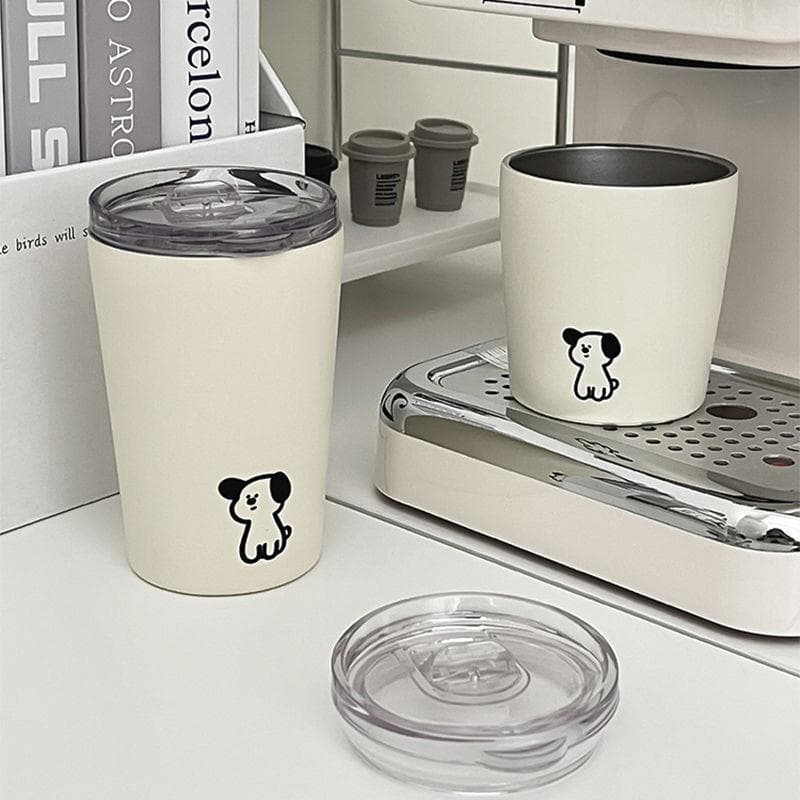 Estilo coreano ins copo térmico bonito filhote de cachorro fosco aço inoxidável xícara de café casal meninas portátil co