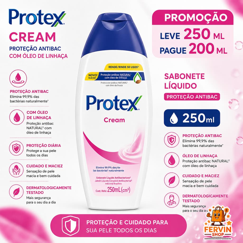 SABONETE LÍQUIDO ANTIBACTERIANO PROTEX CREAM 250ML