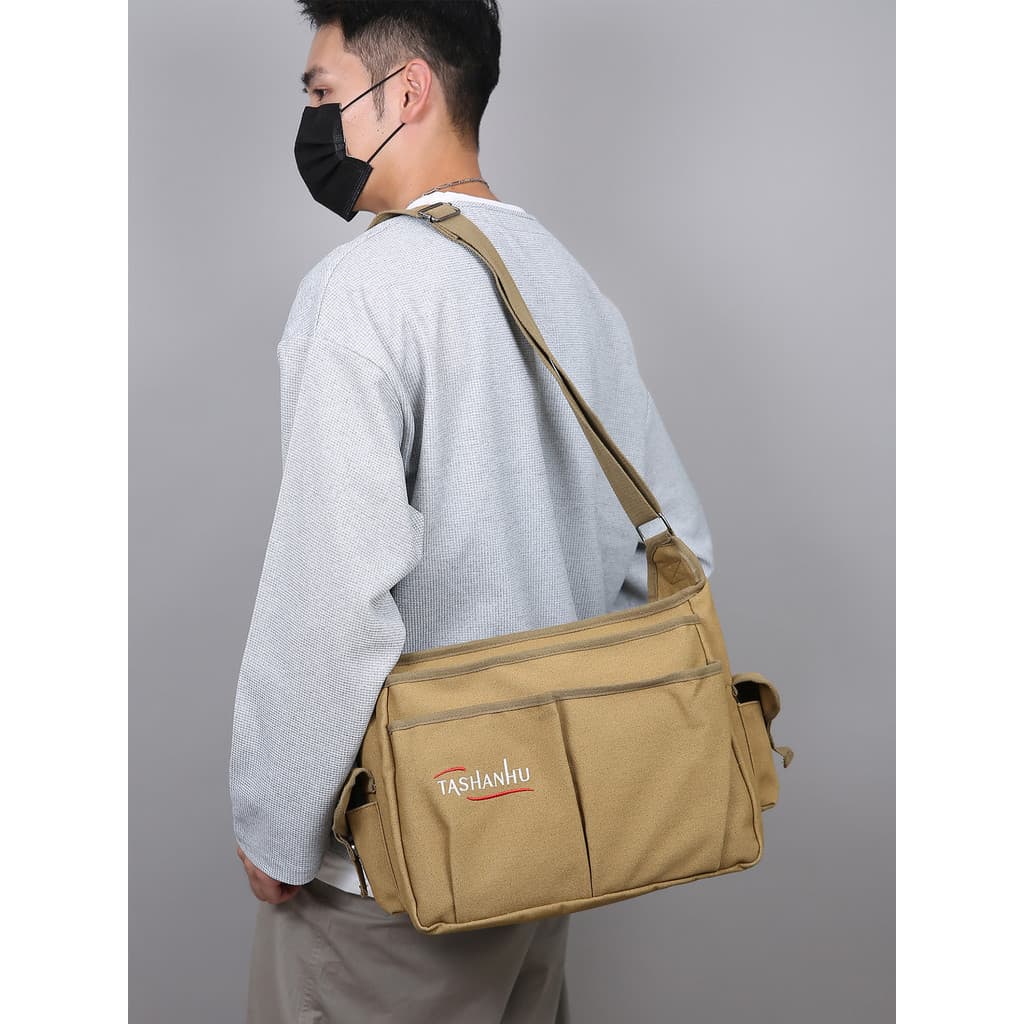 Bolsa de lona de grande capacidade Bolsa mensageiro de ombro masculina resistente ao desgaste Bolsa de ferramentas para