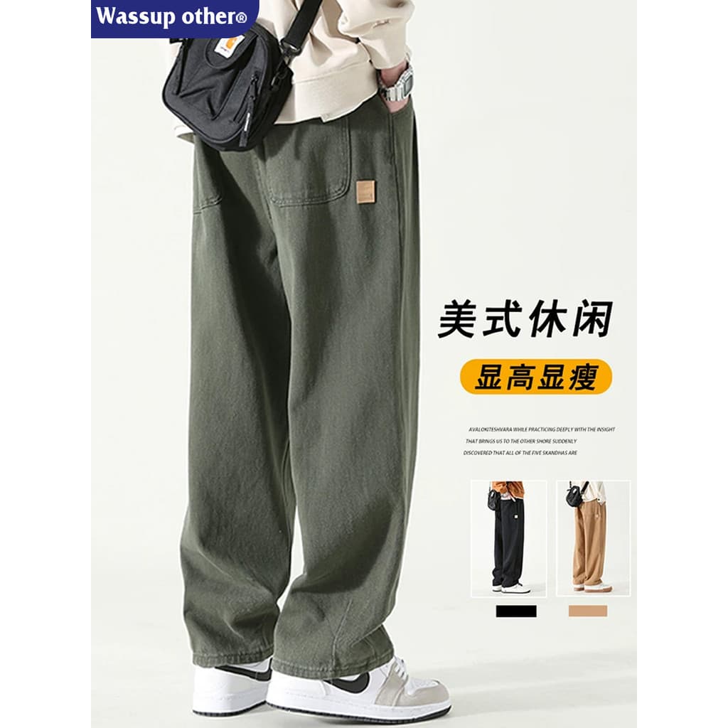 WASSUP OUTRAS Calças Casuais Japonesas Homens Verão Solto Fino High Street Calças Casuais Macacões Calças Compridas Home