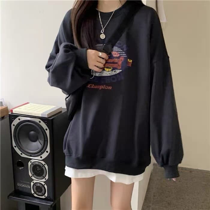 Moletom feminino portão coreano outono inverno solto versão coreana ins estilo preguiçoso bf forro de lã engrossado ulzz