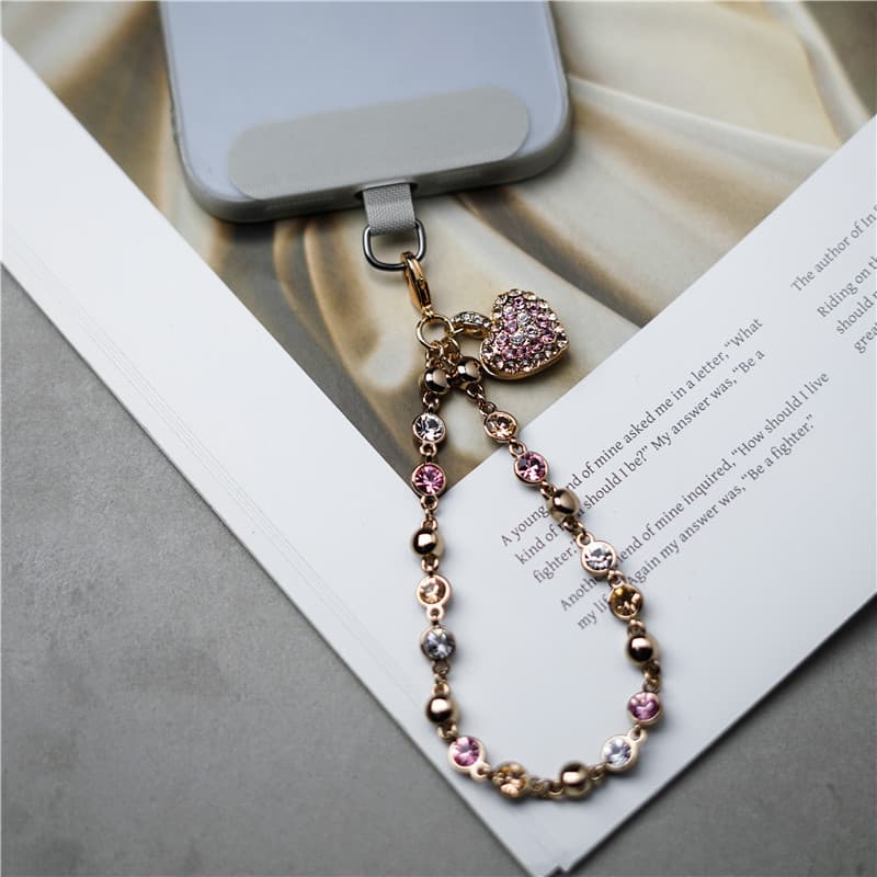 Luz de luxo coração telefone corrente Metal strass pulso pendurado corrente requintado cristal telefone cordão caso tele