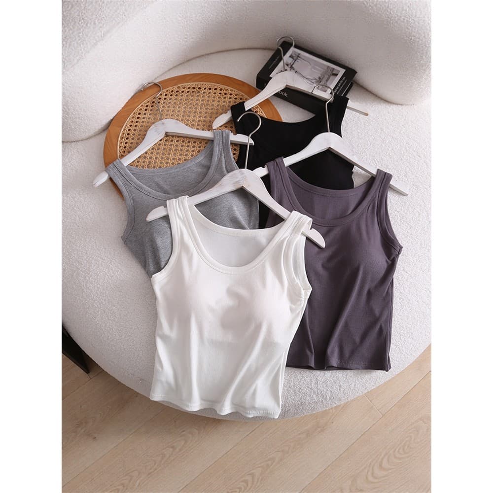 Sutiã sem desgaste!Camisola de algodão com rosca elástica Slim-fit feminina primavera verão sem mangas camisa de fundo Z
