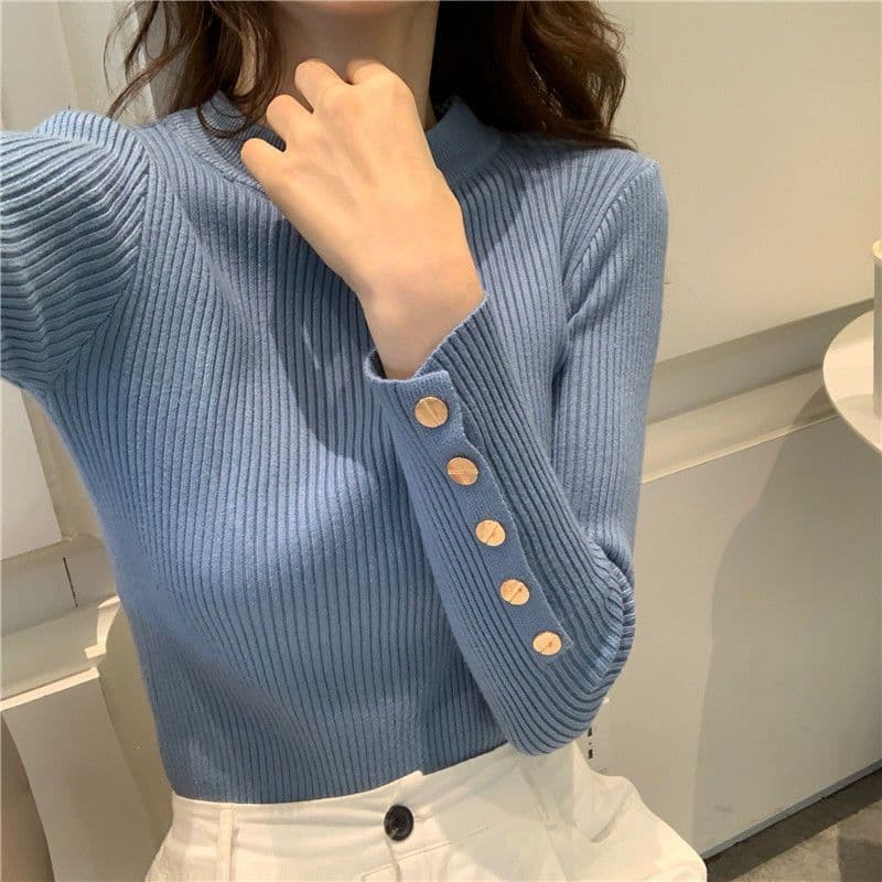 Outono inverno novo estilo versão coreana de manga comprida interior de malha camisa de fundo All-Match magro topo em