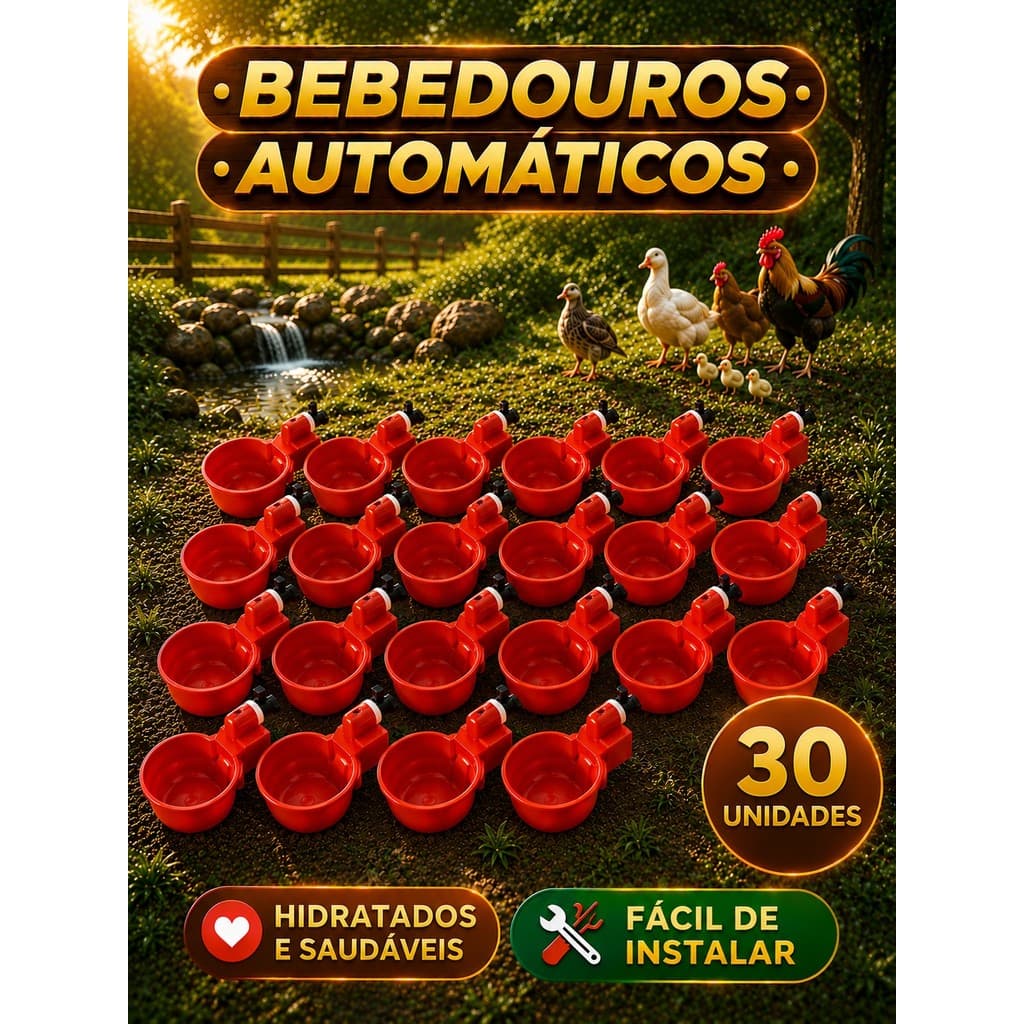Kit 30 Bebedouro Automático Copinho para Aves Galinha Fazenda Gaiola Copo Bebedor