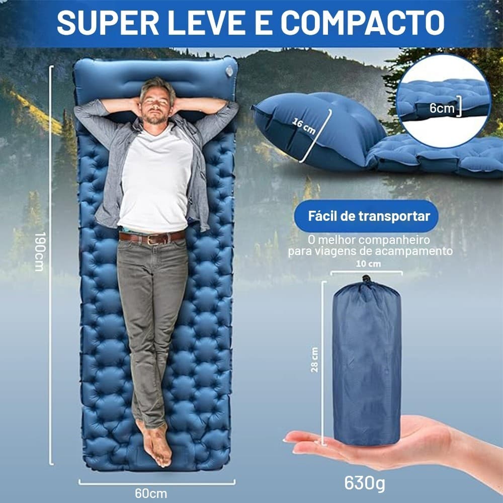 Colchão Inflável Acampamento Ao Ar Livre Com Travesseiro Almofada Viagem Bomba Embutida Dobrável