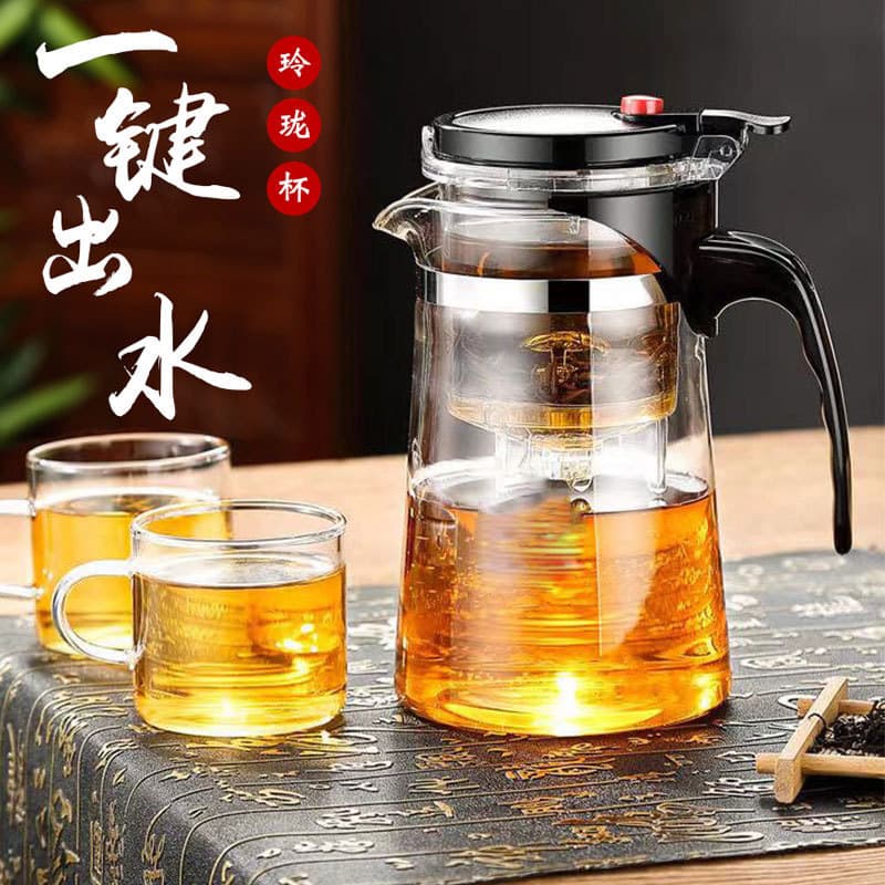 Bule de vidro com alto teor de borosilicato, saída automática de água, sem prensa longa, copo elegante, removível, laváv
