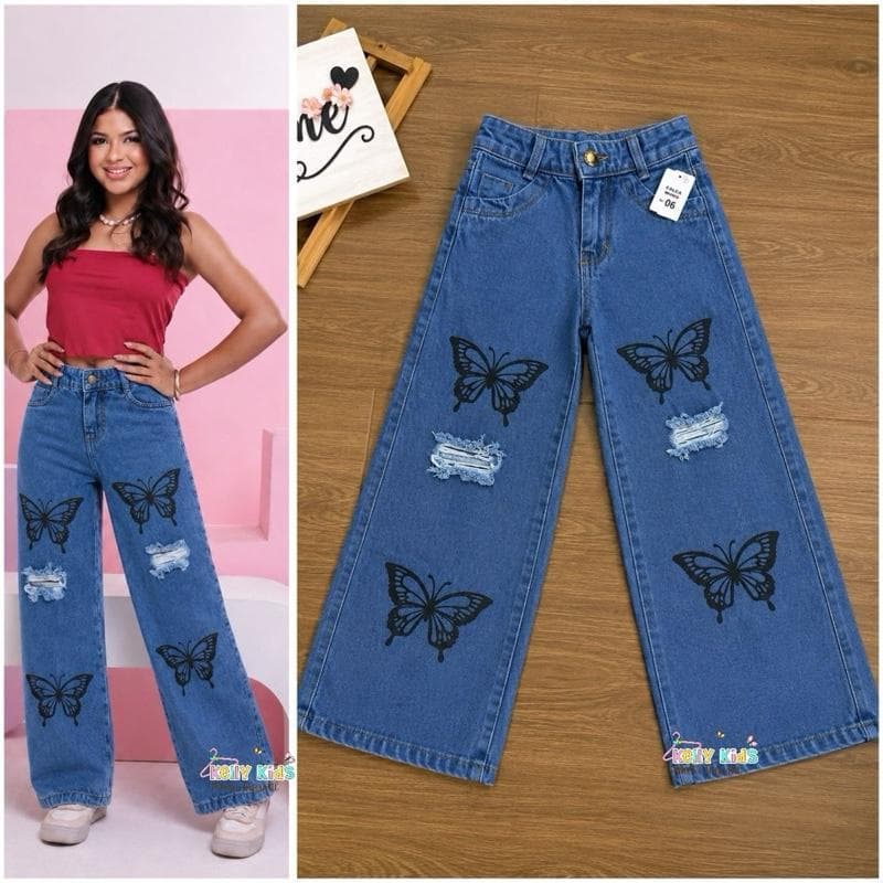 Calça Jeans Wide leg Infantil juvenil para meninas