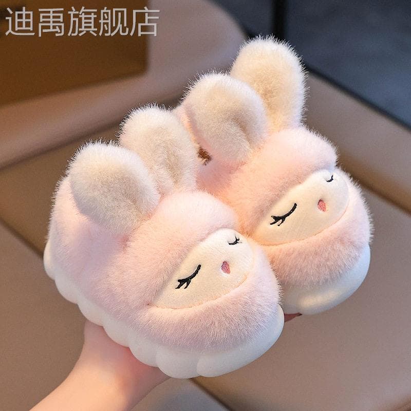 Coelho bonito crianças chinelos de algodão inverno novo estilo meninas de sola grossa antiderrapante masculino salto int