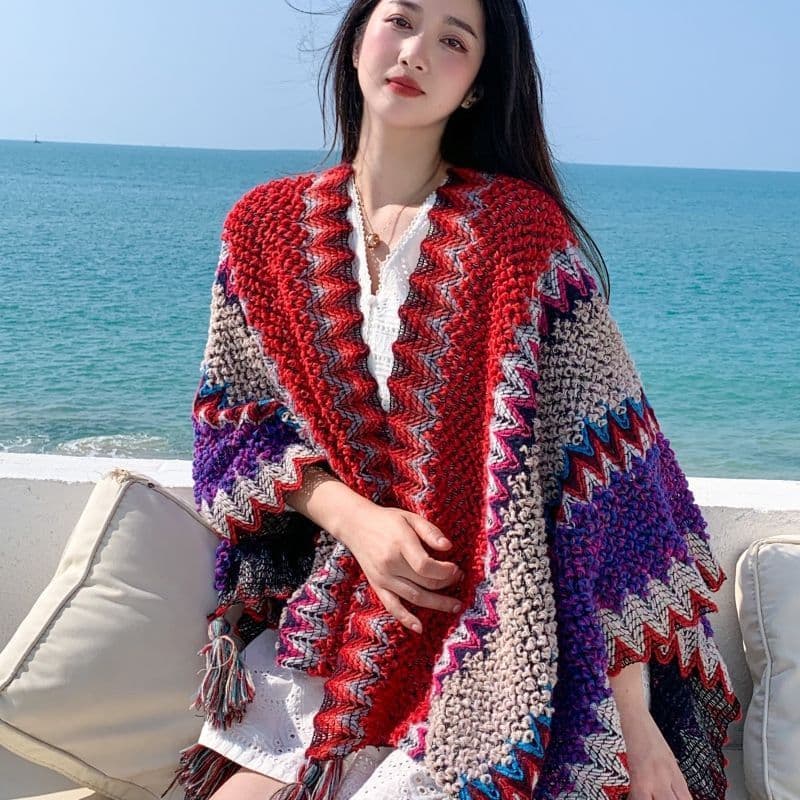 Estilo étnico xale feminino Yunnan Lijiang Dali viagem férias foto usar cachecol exterior manto jaqueta xale