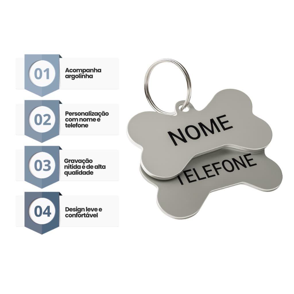 Plaquinha Pingente Tag de Identificação para Cachorro E Gato personalizada com gravação a laser
